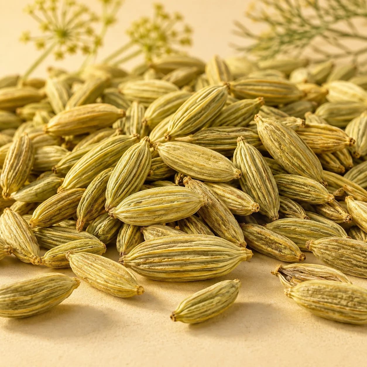 Macro view of ridged fennel seeds